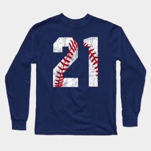 Vintage #21 Baseball Laces Baseball Mom Jersey Love Baseball T-shirt Long Sleeve T-Shirt